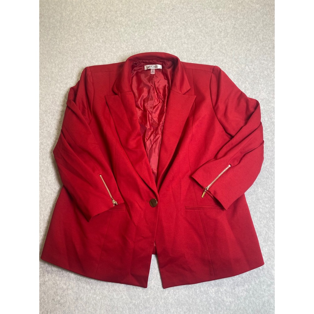 Kasper Womens Red Single Button Blazer Jacket Gold Zipper Cuffs Size 20W